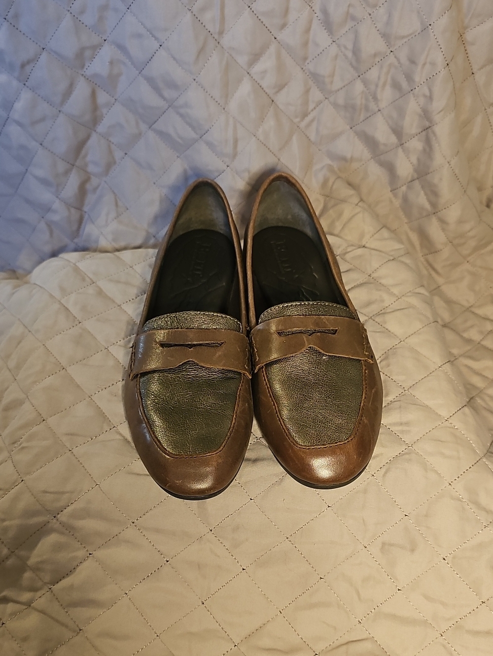 Born Brown Leather Loafers with Olive Green Panels